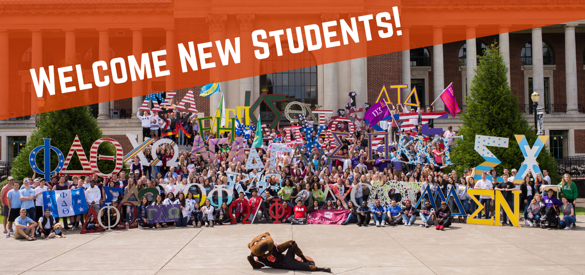 All Greek Photo 2019 with Welcome New Students banner